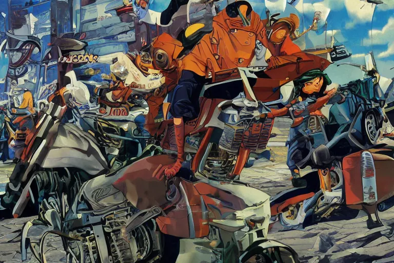 Image similar to pizza the hut, akira's motorcycle, gorillaz, poster, high quality