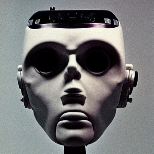 Prompt: Possession (1981) movie by Andrzej Żuławski, movie still, robot head and man head