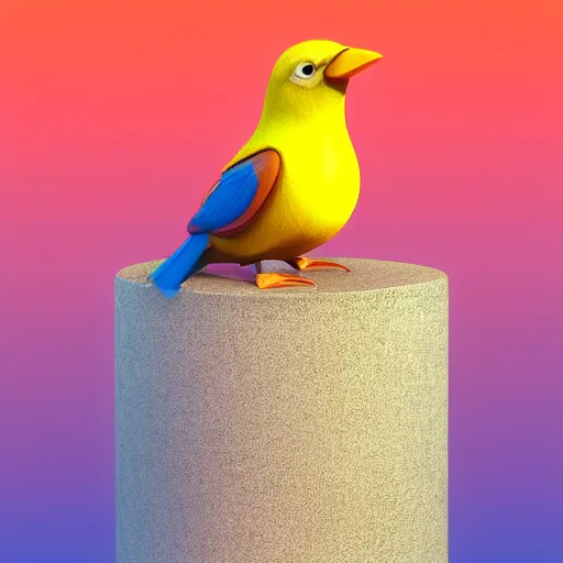 Image similar to cute colorful bird sitting on the top of a roman column pillar made of marble, octane render, 4 k, cinematic lighting, gradient lighting