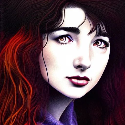 Image similar to richly detailed color illustration young kate bush illustrated by artgerm and mina petrovic and timothy kong and marina federovna. 3 - d shadowing, wuthering heights