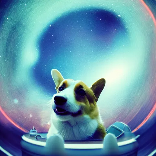 Prompt: a corgi cosmonaut in outer space, whimsical digital composition by beeple