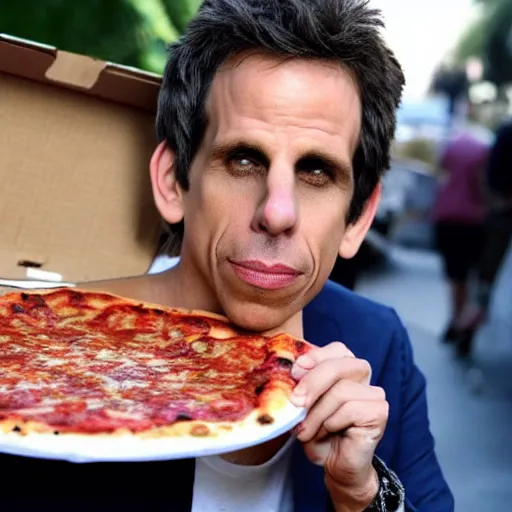 Prompt: ben stiller eating a pizza