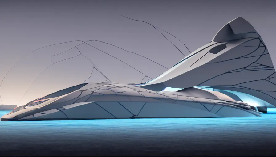 Prompt: a futuristic sport yacht by alphonse mucha, zaha hadid, volumetric light, detailed, octane render, midsommar