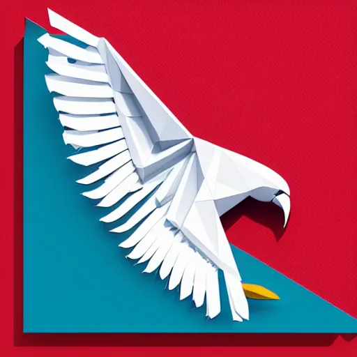 Image similar to low poly, vector, white eagle flying above an open book, icon, red background, cgsociety, artstation, octane render