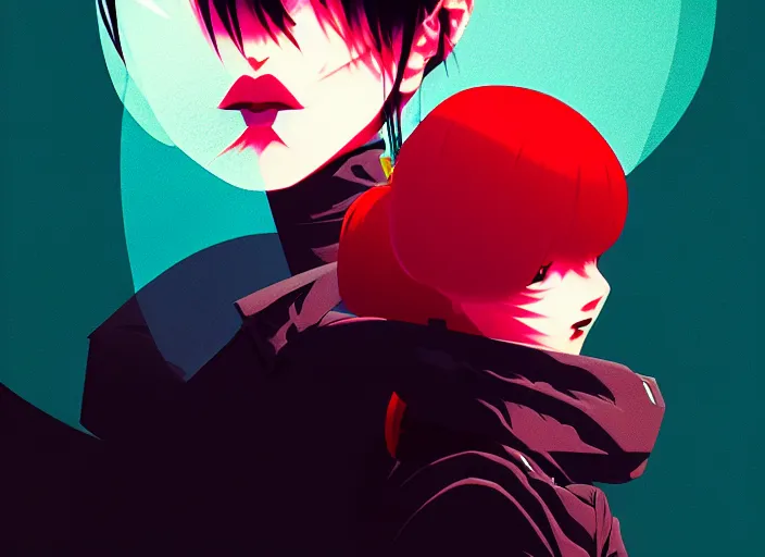 Image similar to editorial illustration by Karolis Strautniekas and Mads Berg, colorful, anime portrait vampire princess miyu, katsuhiro otomo, manga, Ilya kuvshinov,fine texture, manga shading, fine details, matte colors, film noir, dramatic lighting, dynamic composition, moody, vivid, volumetric,Narumi Kakinouchi