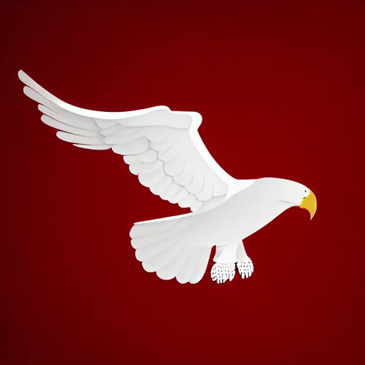 Image similar to white eagle flying above an open black book, icon, red background, vector, simple logo, cgsociety, artstation, octane render