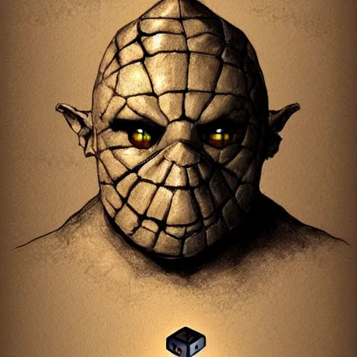 Prompt: Golem with a 12 sided dice as head. Dark Fantasy, concept art, art by Kouichirou Harada