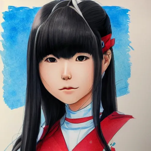 Image similar to a perfect, realistic professional digital sketch of a Japanese schoolgirl in style of Marvel, by pen and watercolor, by a professional Chinese Korean artist on ArtStation, on high-quality paper