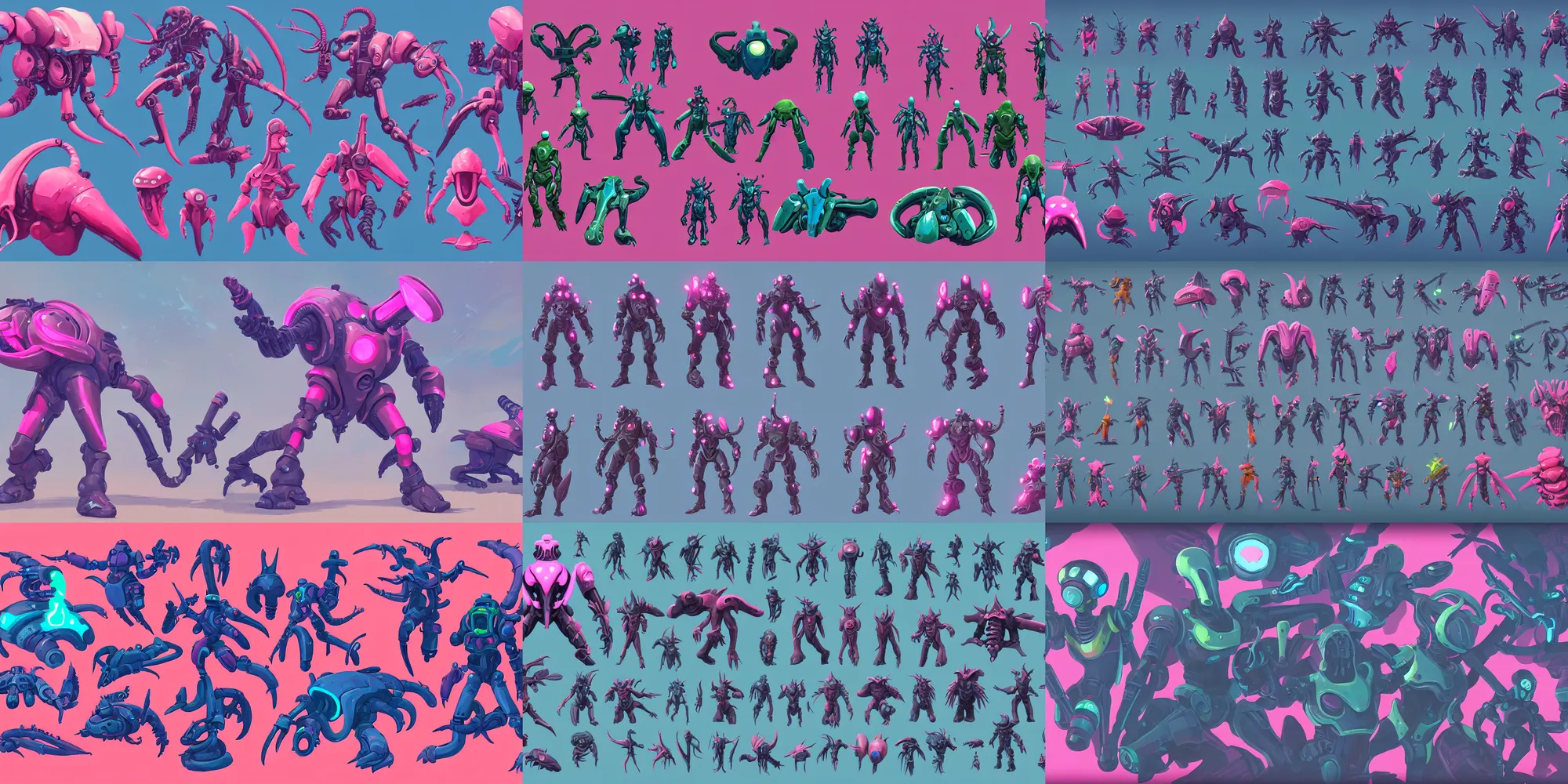 Prompt: game asset of alien techs, in gouache detailed paintings, props, stylized, 2 d sprites, kitbash, arcane, overwatch, blue and pink color scheme, 8 k, close up