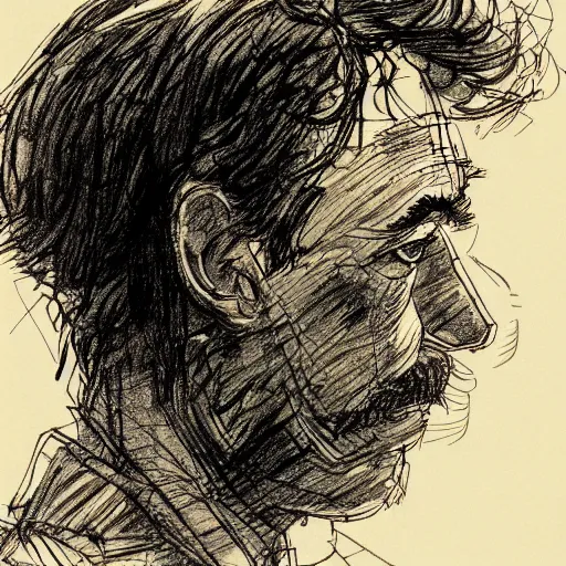 Image similar to a realistic yet scraggly portrait sketch of the side profile of a stern and sophisticated yanderedev, trending on artstation, intricate details, in the style of frank auerbach, in the style of sergio aragones, in the style of martin ansin, in the style of david aja, in the style of mattias adolfsson