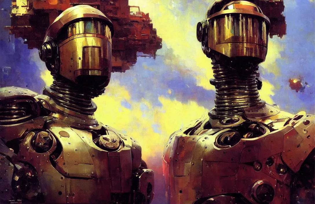 Image similar to portrait of futuristic space robot!!!!!!!!!!!!!!!!!!!!!!!!!!!, detailed face, detailed painting, epic lighting, by ilya repin, phil hale and kent williams