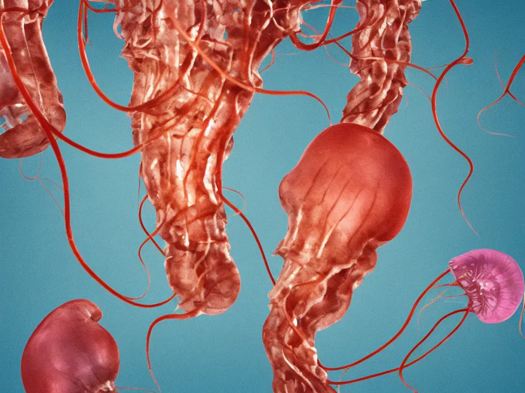 Prompt: side view a group of hamburger mix jellyfish growing form tree branch, super resolution, 8 k, sharp focus, pop art, cyberpunk, pop art, old school, style by henri matisse