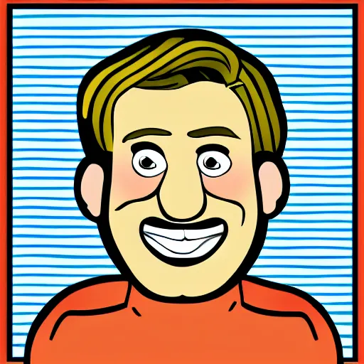 Prompt: handsome male, big chin, smile, colorful pop art style, cartoon style