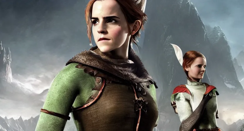 Image similar to promotional image of emma watson as a bald elf in dragon age : inquisition, detailed face, movie still, promotional image, imax 7 0 mm footage