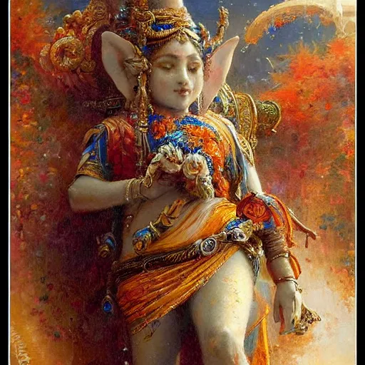 Image similar to artstation, intricate details, hyper details, by gaston bussiere, ganesha,