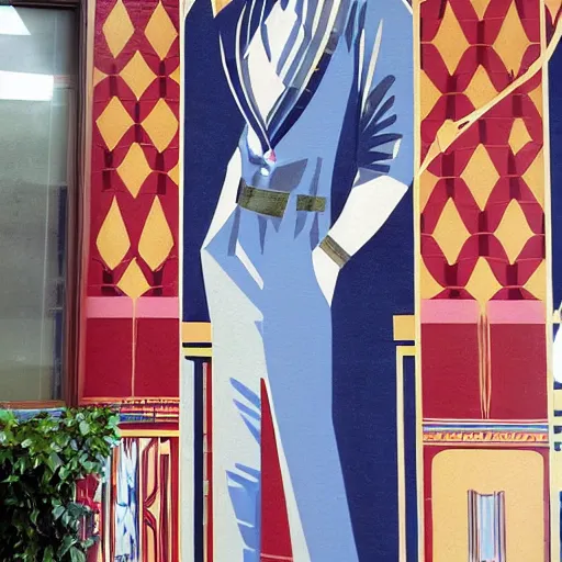 Prompt: a beautiful art deco wall mural of a handsome man