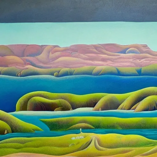 Prompt: detailed painting of a lush natural scene on an alien planet by georgia o'keeffe. beautiful landscape. weird colourful vegetation. cliffs and water.