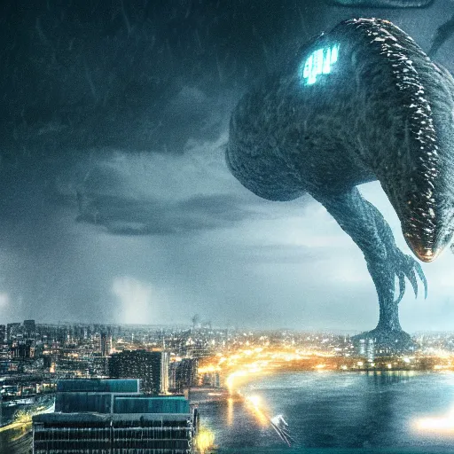 Prompt: 8 k hd detailed octane render of a kaiju in city in a thunderstorm