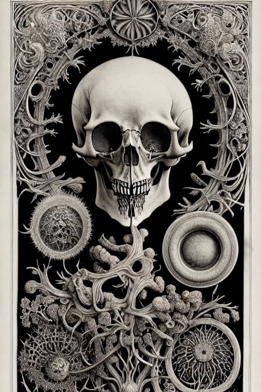 Image similar to art forms of nature by ernst haeckel, memento mori by arthur rackham, ornate antique porcelain beautiful skull mask, ultrasharp, photorealistic, hyperdetailed, octane render, polished, art nouveau, neo - gothic, gothic, intricate ornamental organic filigree, art nouveau botanicals, art forms of nature by ernst haeckel, horizontal symmetry, symbolist, visionary