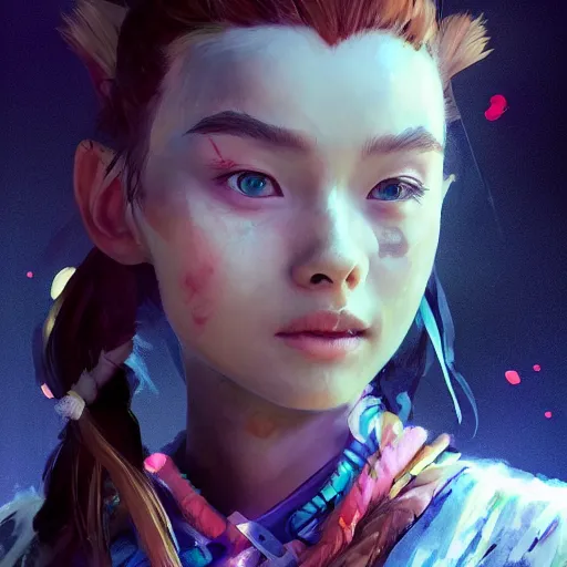 Image similar to beautiful Aloy from Horizon Zero Dawn, huggy-wuggy from poppy-playtime the video game, Yuumei, Yanjun Cheng, digital painting, portrait , cinematic lighting, highly detailed, concept art, Atmosphere, illustration, smooth, sharp focus, editor's pickup, trending on artstation, trending on deviantart