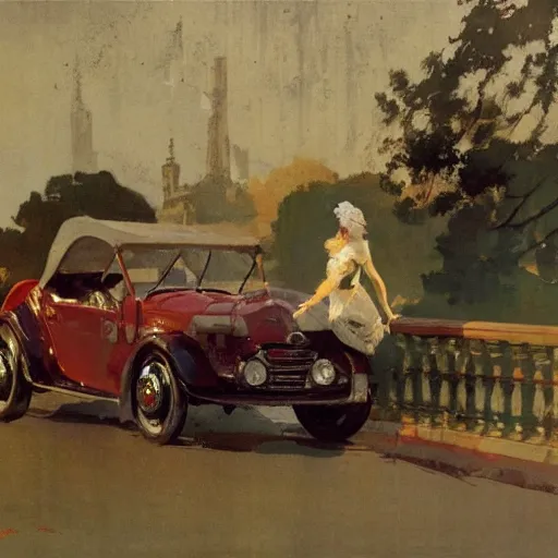 Prompt: a car show, by mead schaeffer and jean - honore fragonard