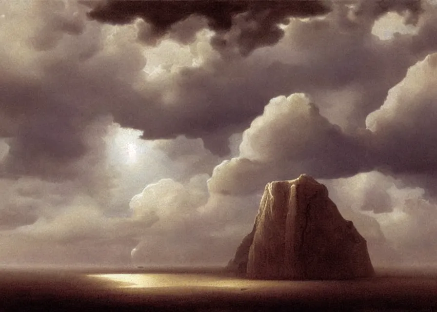 Image similar to a geometric drawing of a landscape of clouds and air of silver painted by greg rutkowski and albert bierstadt, surrealism by dali, very detailed, high resolution