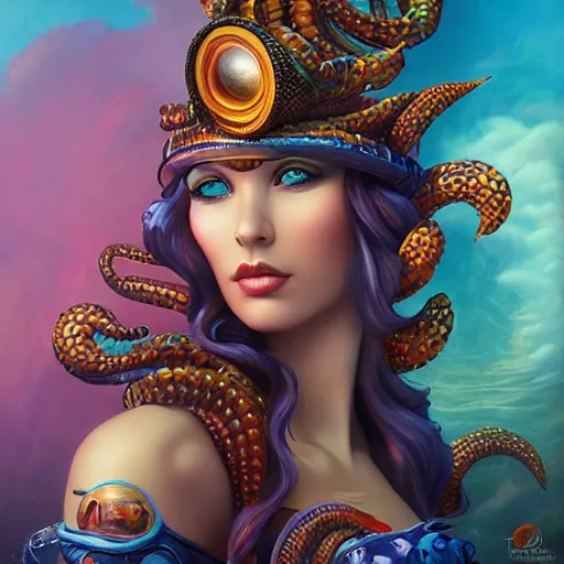 Prompt: underwater naga steampunk portrait, Pixar style, by Tristan Eaton Stanley Artgerm and Tom Bagshaw.