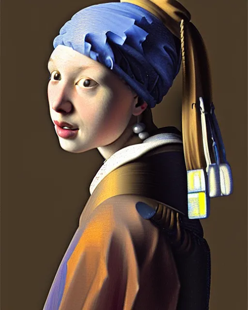 Image similar to digital realist painting of a beautiful modern girl by vermeer