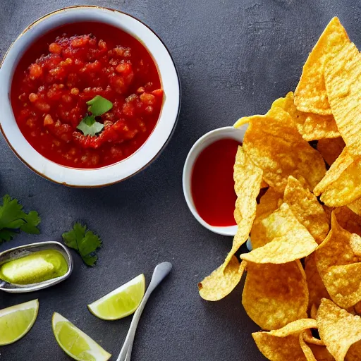 Prompt: Delicious Chips and Salsa, Professional Food Photography