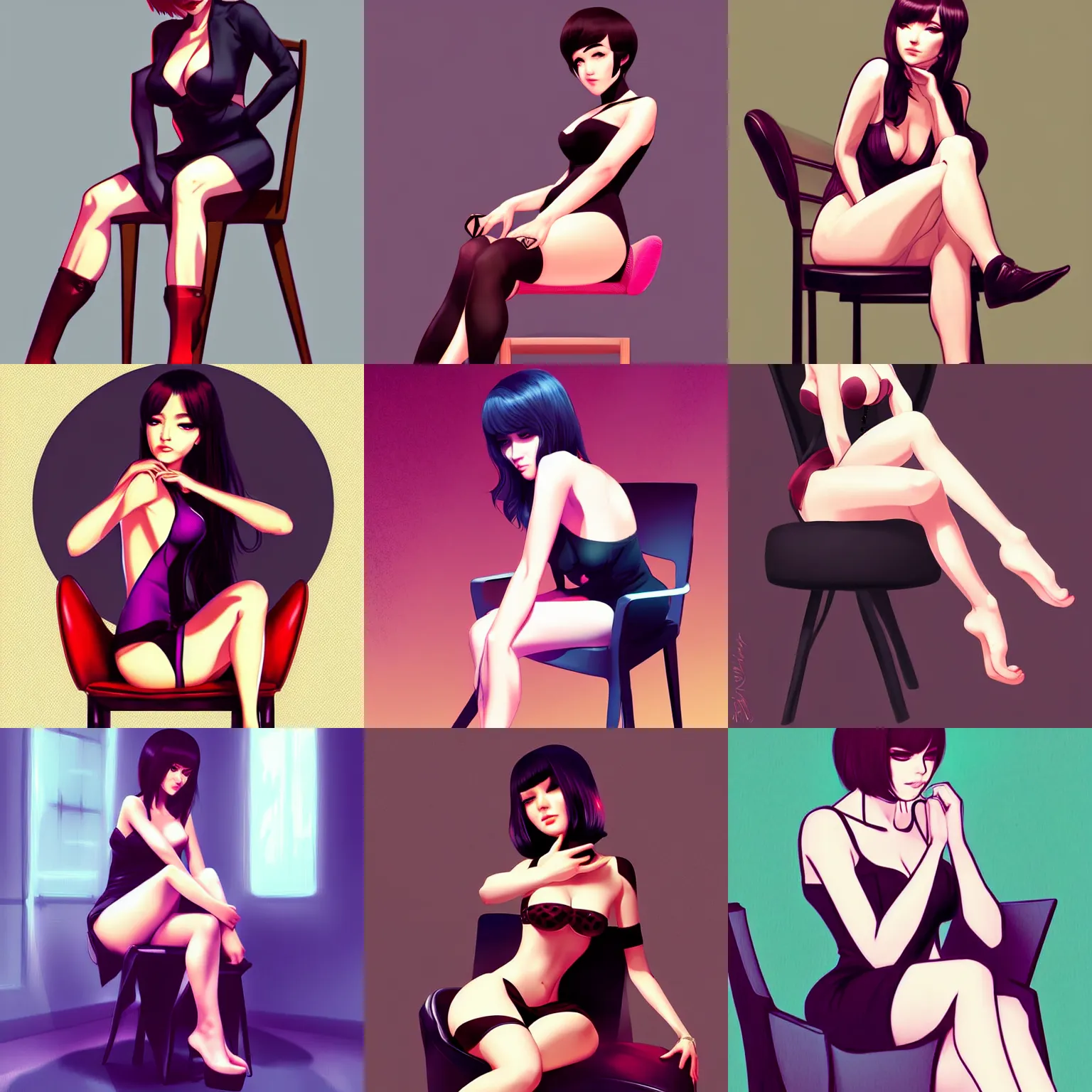 Prompt: seductive woman sitting in a chair. high definition digital art, drawn by god in the style of Ross tran and ilya kuvshinov