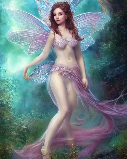 Prompt: a beautiful female fairy, 8 k, hyperrealistic, hyperdetailed, full body length, fantasy portrait by laura sava