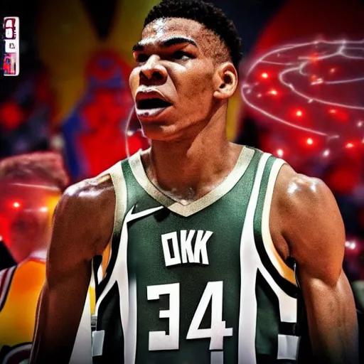 Image similar to Giannis Antetokounmpo going super Saiyan, manga 8k