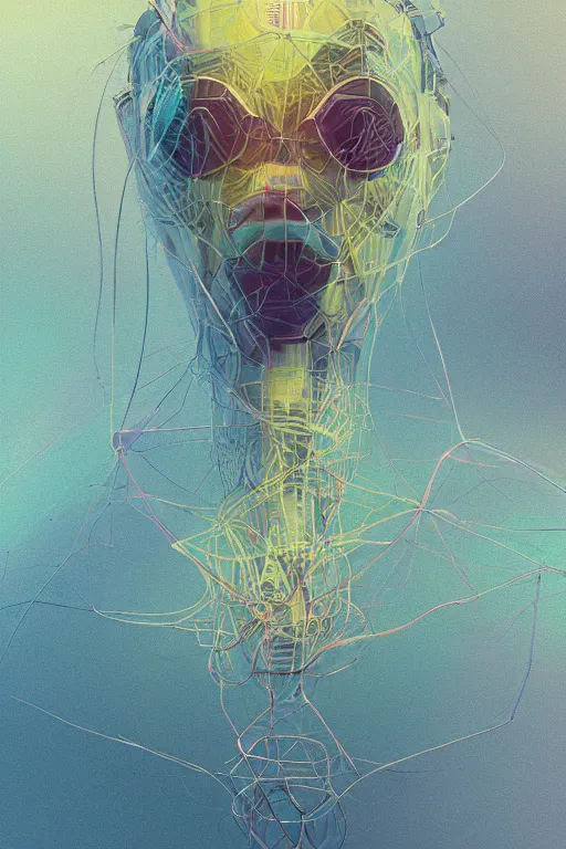 Image similar to an incredible digital art painting of a synapse, beeple and jean giraud, conceptual, abstract, symmetrical geometrical shapes, cinema 4 d, octane render, vaporwave pallette