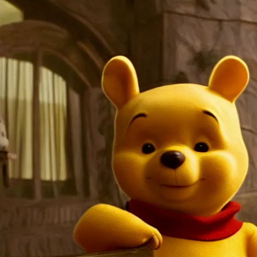 Image similar to A still of Keanu Reeves as Winnie the Pooh