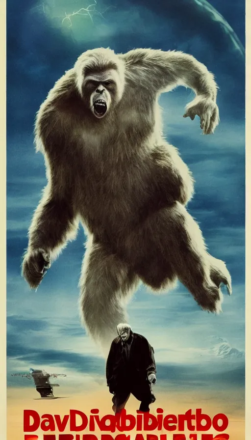 Prompt: movie poster about David Attenborough and cryptids, Bigfoot, Nessie, aliens