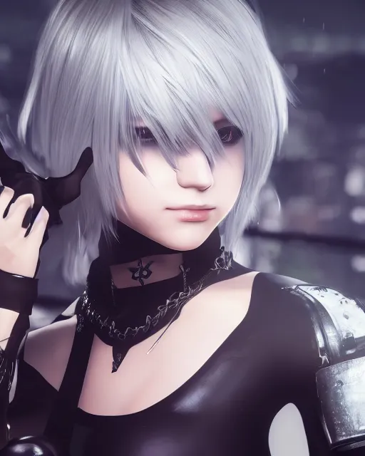 Image similar to Beautiful portrait of 2b, nier automata, cinematic 8k, high detailed