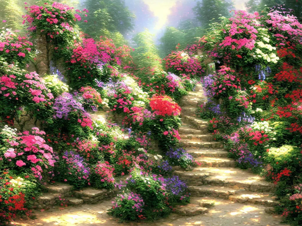 Prompt: climbing roses, style thomas kinkade