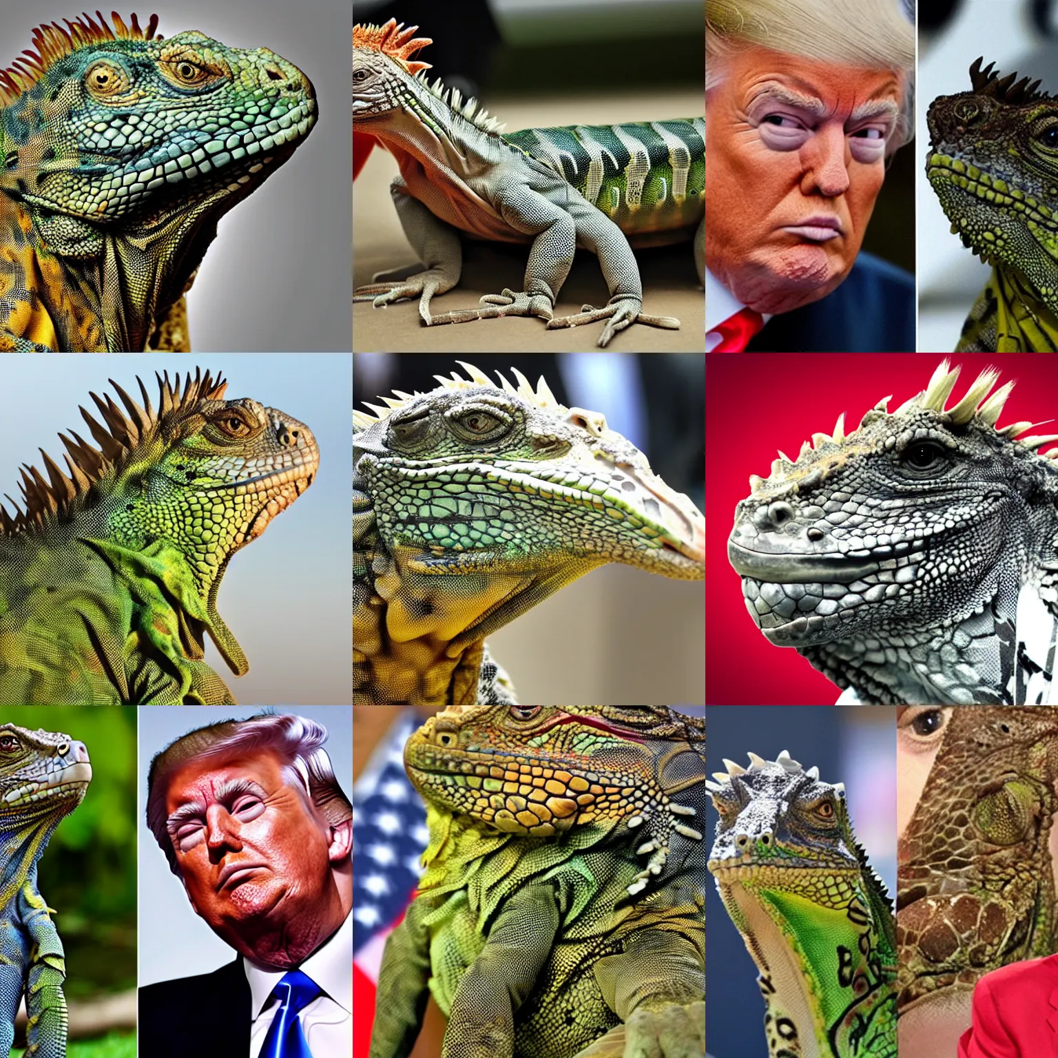 Prompt: trump with iguana hair