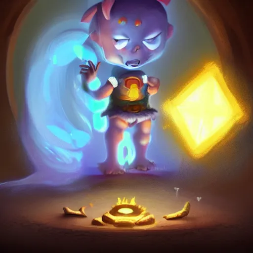 Image similar to a super cute demon playing with his magical power in his home ,chubby,concept art trending on artstation, deviantart, very detailed , glowing effect, magic