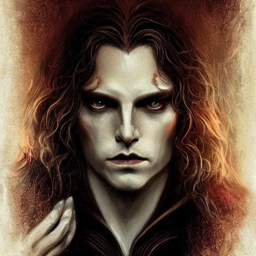 Image similar to Majestic and regal portrait of vampire Lestat de Lioncourt, intricate, epic, elegant, menacing, fantasy, highly detailed, digital painting, hard focus, beautiful volumetric lighting, epic light, ultra detailed, by Leesha Hannigan, Ross Tran, Thierry Doizon, Kai Carpenter, Ignacio Fernández Ríos