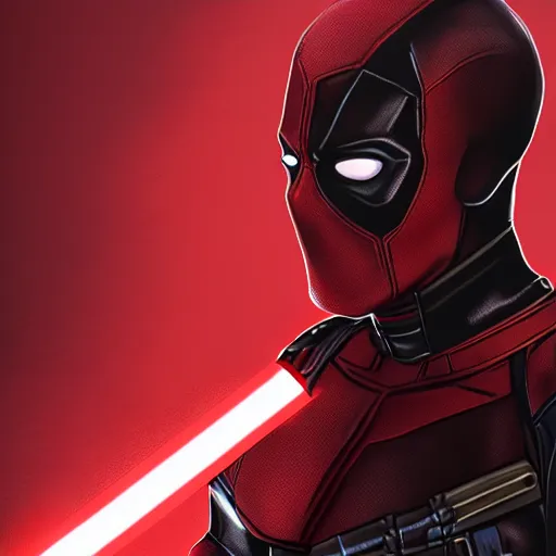 Image similar to deadpool as a sith lord, dynamic lighting, photorealistic fantasy concept art, trending on art station, stunning visuals, creative, cinematic, ultra detailed