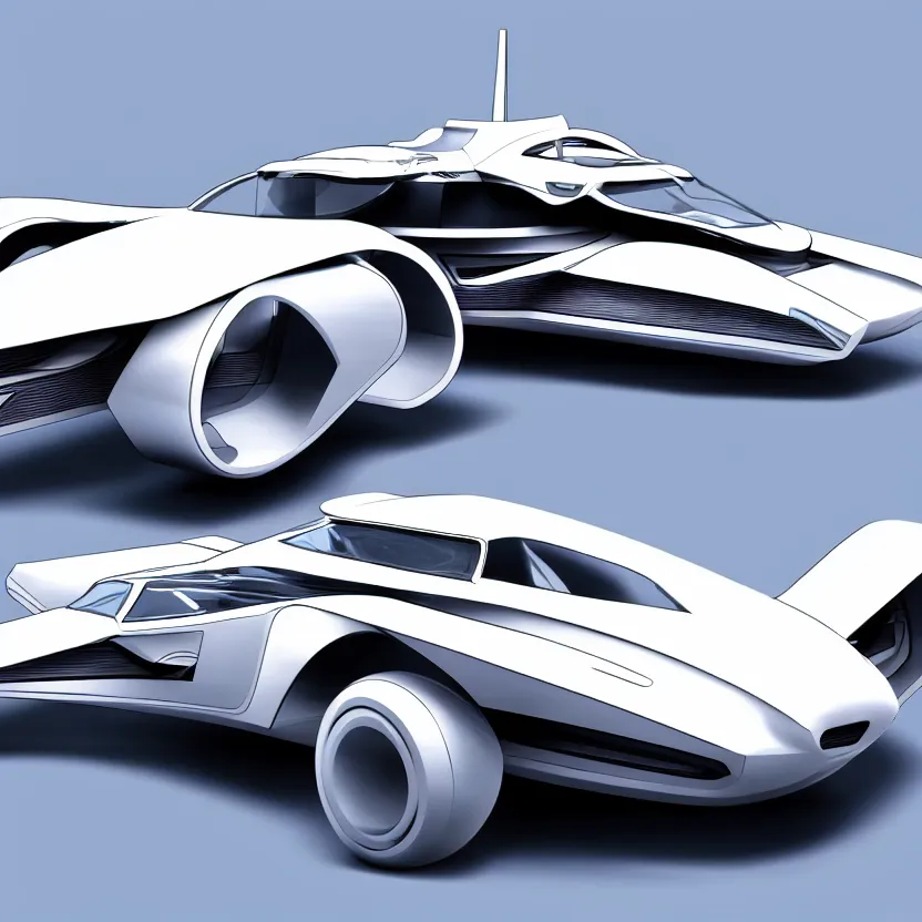 Prompt: concept art for a car that is also a hovercraft, hyper extreme detail, futuristic, 5 0's car dealership art, classic, 8 k,