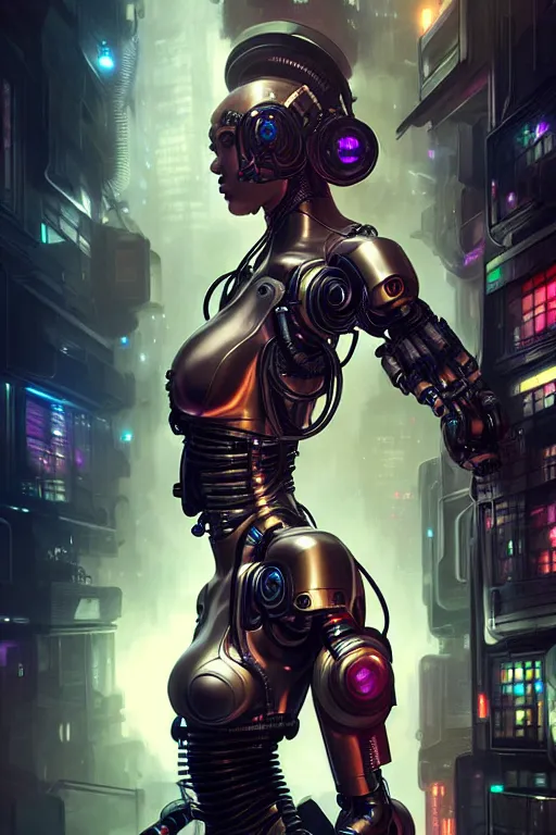 Image similar to ultra realistic, beautiful female cyborg in a crowded smoky cyberpunk club in space megalopolis, sci - fi, intricate details, eerie, highly detailed, octane render, 8 k, art by artgerm and alphonse mucha and greg rutkowski