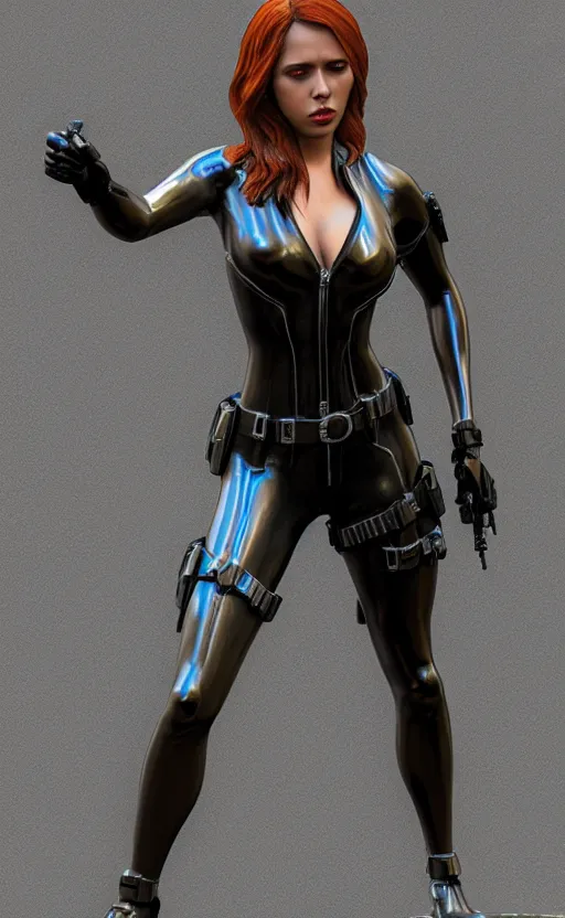 Image similar to black widow, bronze statue and silver, unreal engine, high detailed, holographic