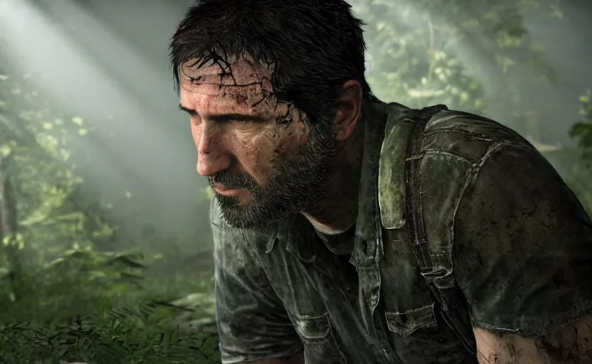 Image similar to a screenshot of trent reznor as joel in the last of us