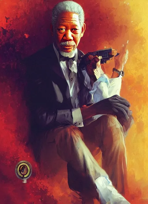 Prompt: morgan freeman as james bond, digital art by eugene de blaas and ross tran, vibrant color scheme, intricately detailed, in the style of romanticism, cinematic, artstation, greg rutkowski