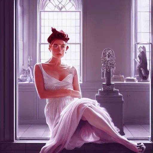 Prompt: portrait of holly golightly with michael mcintyre in a tiffany's shop, anatomy, bathed in light, highly detailed, photorealistic, artstation, smooth, sharp focus, illustration, unreal engine 5, 8 k, art by artgerm and greg rutkowski and edgar maxence