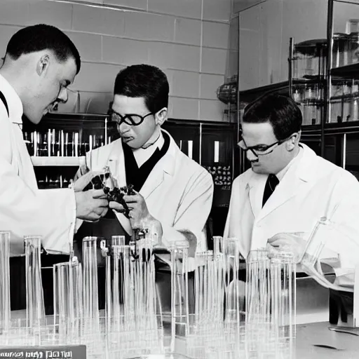 Image similar to fox animals conducting experiments in a chemistry lab, award winning photograph