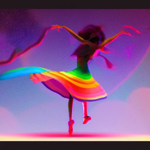 Image similar to A rainbow girl dancing in the moonlight, art gem, ross tran, detailed, soft lighting, rendered in octane