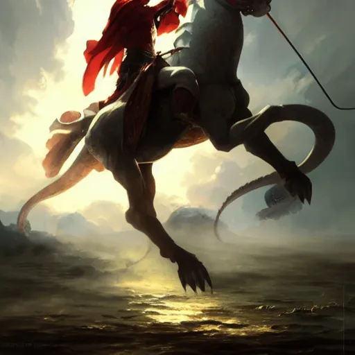 Prompt: st. george on a horse spearing a dragon through the heart 4 k, concept art, by wlop, ilya kuvshinov, artgerm, krenz cushart, greg rutkowski, pixiv. cinematic dramatic atmosphere, sharp focus, volumetric lighting, cinematic lighting, studio quality